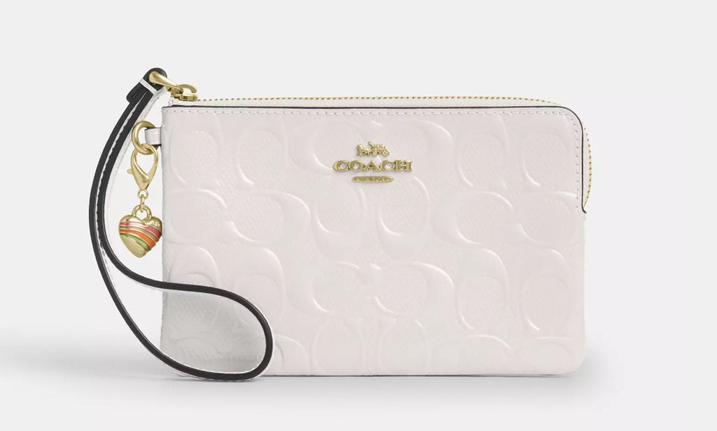 Corner Zip Wristlet In Signature Leather With Heart Charm