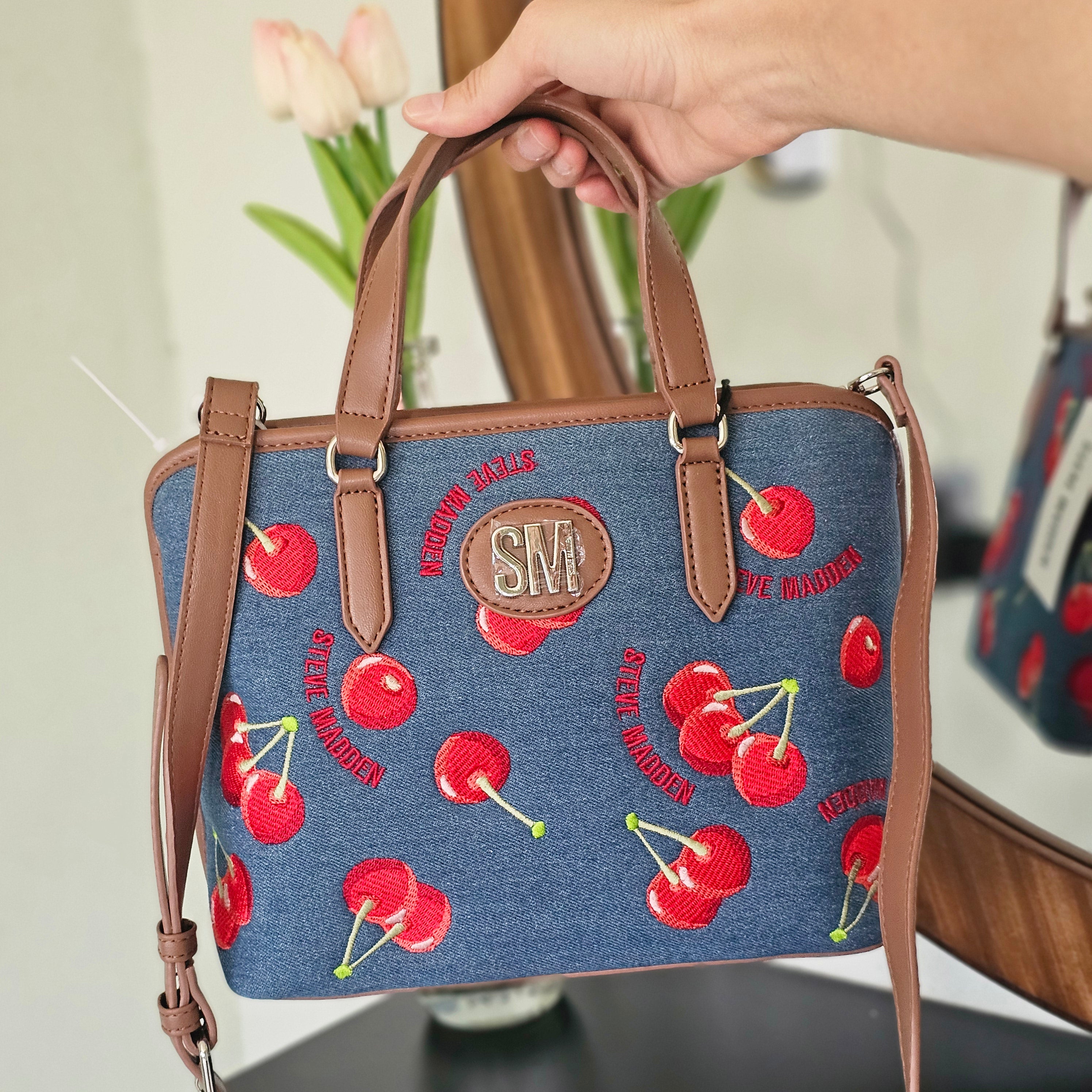 crossbody tote cherry denim