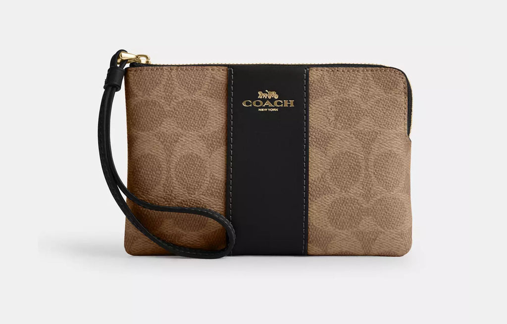 Corner Zip Wristlet Gold/Tan/Black