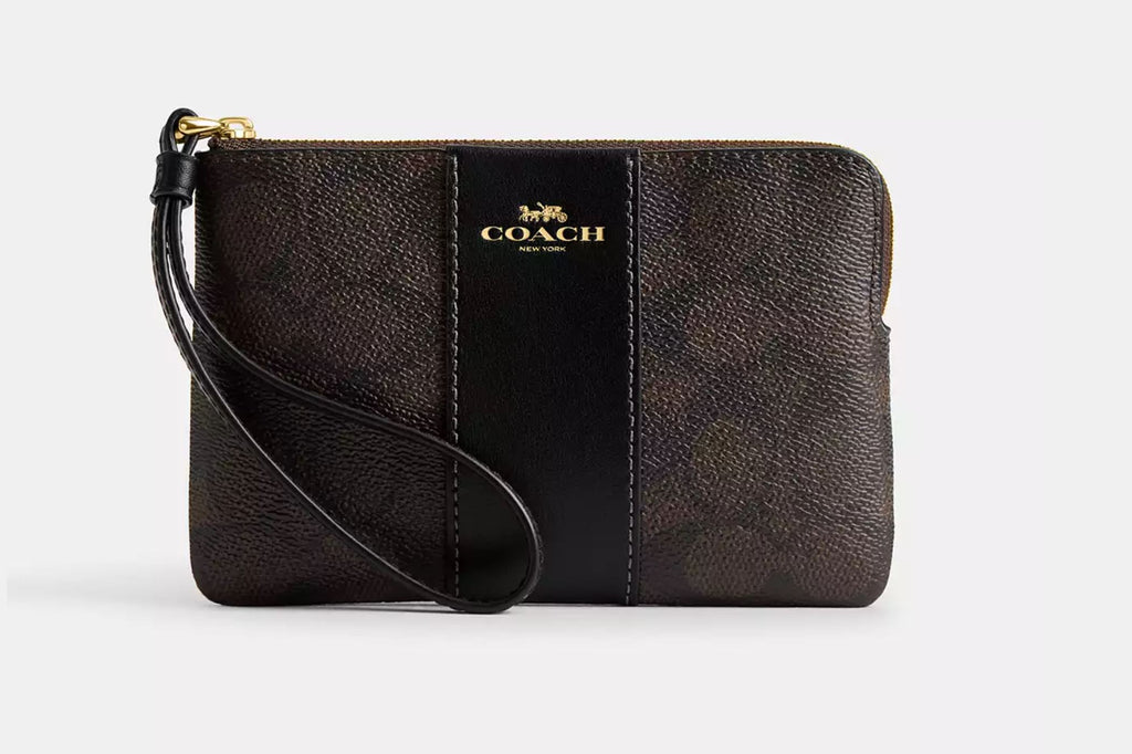 Corner Zip Wristlet canvas Walnut/Black