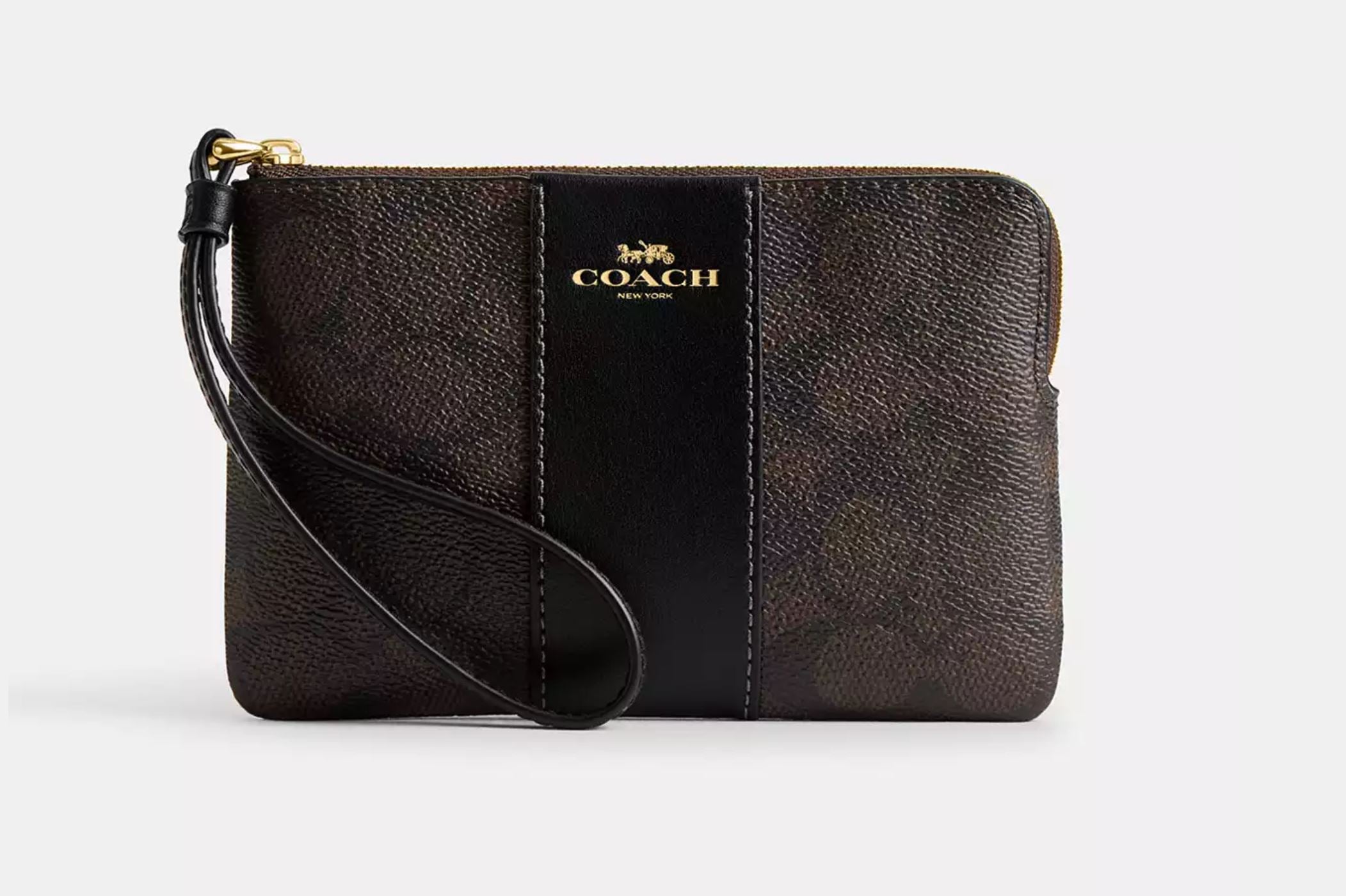 Corner Zip Wristlet canvas Walnut/Black