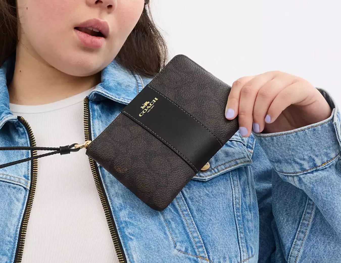 Corner Zip Wristlet canvas Walnut/Black