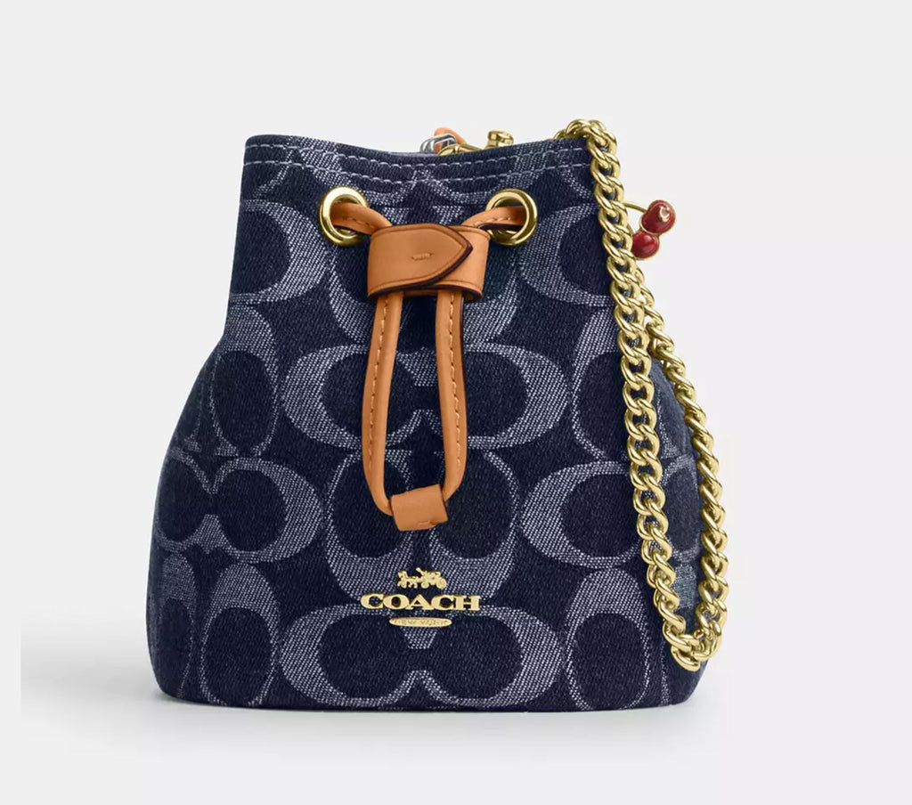 wristlet bucket  denim coach cherry