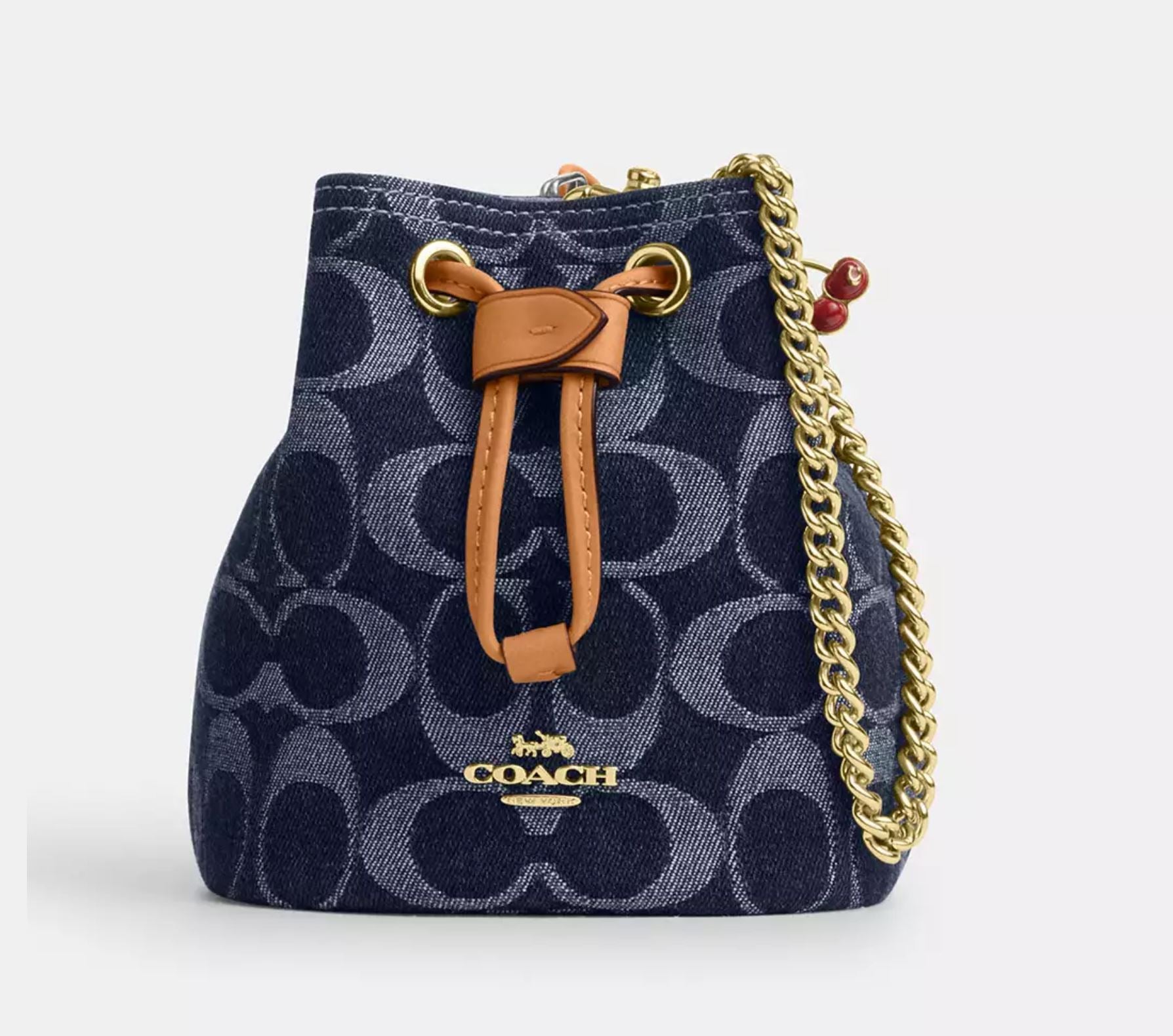 wristlet bucket  denim coach cherry