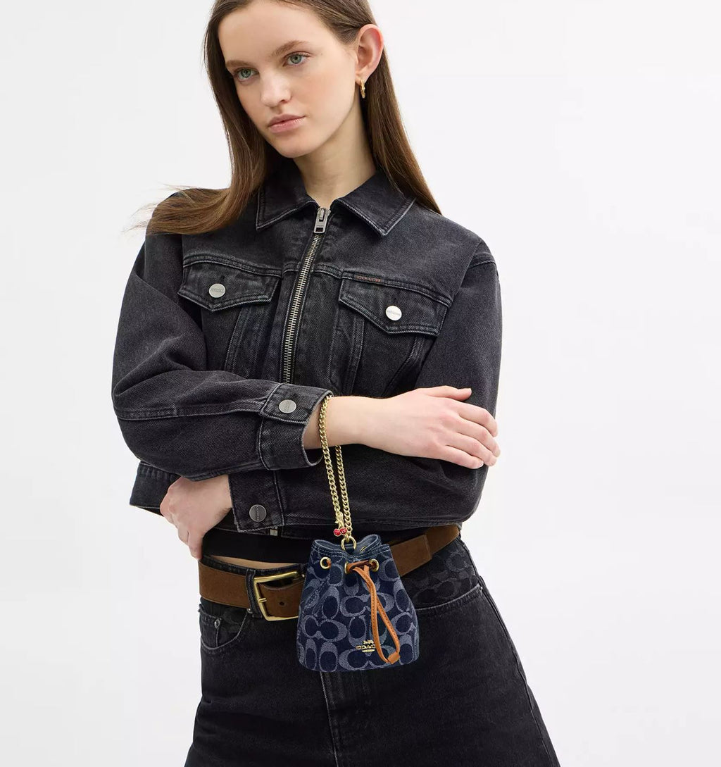 wristlet bucket  denim coach cherry